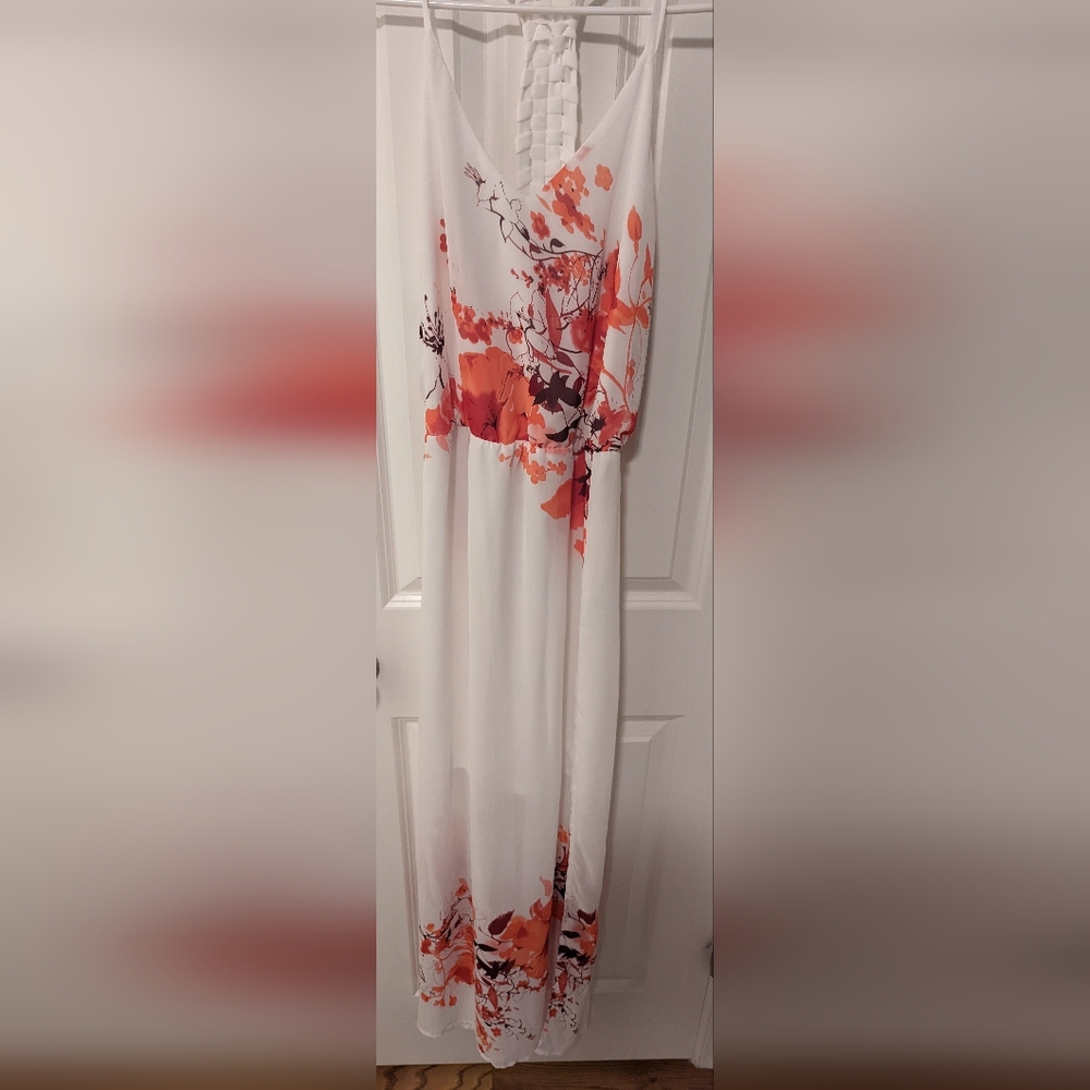 Long White Summer Dress with T-Back